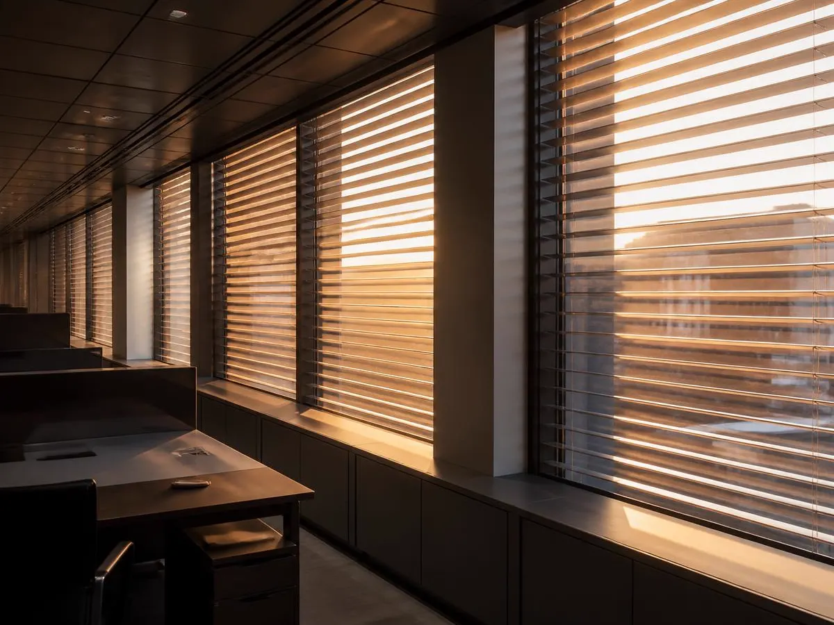 Office blinds installed across a commercial office floor
